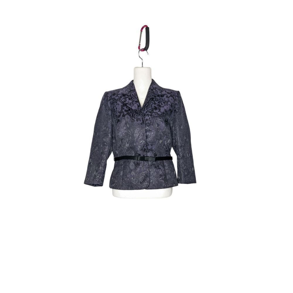 Alex Marie Blazer Belted Floral Print 10 Purple Black Paisley Metallic Formal Ja